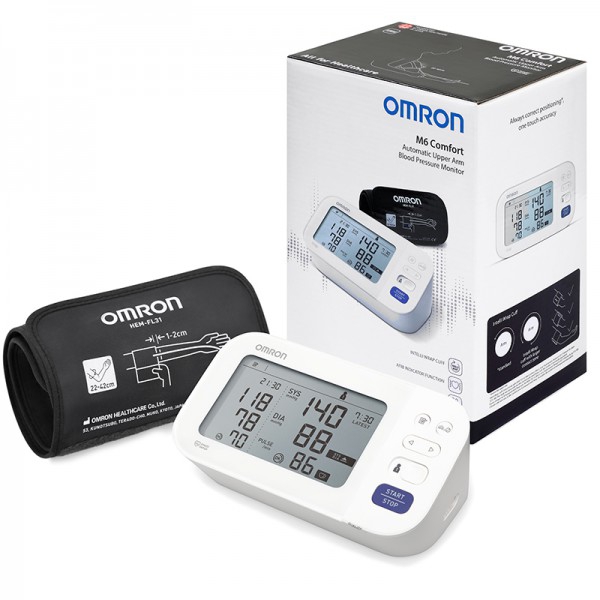 Tensiomètre automatique au bras Omron M6 Comfort : avec détection d'arythmie, double écran et résultats plus précis (HEM-7360-E)