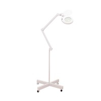 Lampe à lumière froide Magni+ LED avec loupe 5x : Socle à quatre roues, bras articulé et protège-lentille