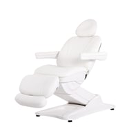 Fauteuil électrique Gir : quatre moteurs, fonction antigravité, six réglages mémorisables et revêtement en PU blanc.