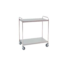 Chariot de distribution de matériel hospitalier : en acier inoxydable avec deux étagères et roues pivotantes (95 x 55 x 95 cm)