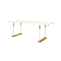 Barres parallèles pour exercices de marche. Longueur : 3,5 mètres. Pliables et réglables en hauteur.