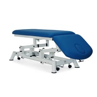 Brancard d'examen hydraulique : deux corps, avec dossier inclinable négatif, porte-rouleau de papier toilette, capuchon facial et roues escamotables