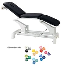 Civière hydraulique écoposturale : trois corps, avec structure en acier, roues escamotables et hauteur réglable