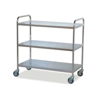 Chariot de distribution de matériel hospitalier : en acier inoxydable avec trois étagères (95 x 55 x 95 cm)