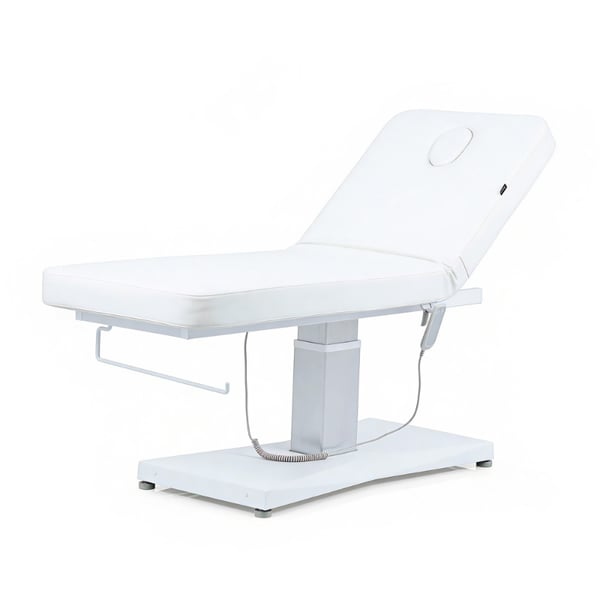 Table de massage électrique Hern+ : un moteur, hauteur réglable, matelas monobloc et revêtement en PU blanc