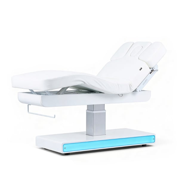 Table de massage électrique Nush+ : trois moteurs, LED RGB, matelas SuperSoft et revêtement en PU blanc