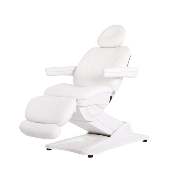 Fauteuil électrique Gir : quatre moteurs, fonction antigravité, six réglages mémorisables et revêtement en PU blanc.