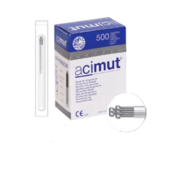 Aiguille d'acupuncture en acier siliconé avec manche en argent avec tête et guide (Azimuth)