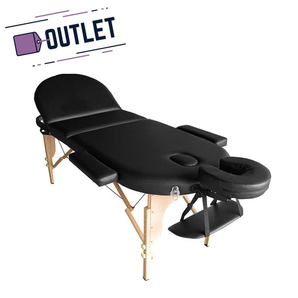 Civière pliante en bois Kinefis Wood Pro : trois corps, tête ovale réglable, 195 x 70 cm (Noir) - OUTLET