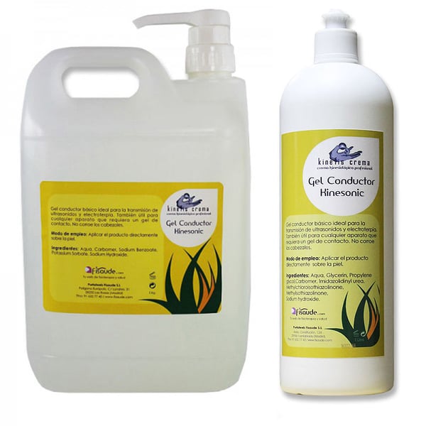 Gel conducteur idéal pour les ultrasons Kinesonic 5 Kg (flacon avec distributeur) + 1 Gel Conducteur Kinesonic 1 litre en CADEAU