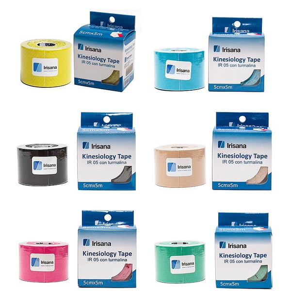 Lot 6 rouleaux Bandage neuromusculaire Kinesiology Tape Irisana avec tourmaline 5 cm X 5 m