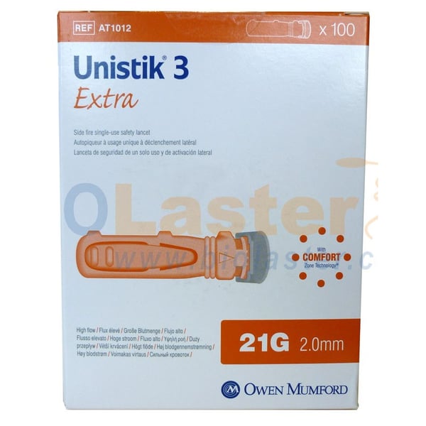 Pack de 100 lancettes Unistick 21G pour analyseur d'hémoglobine DiaSpect TM : à usage unique et rétractable