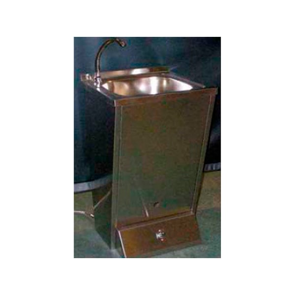 Évier inox autonome : avec branchement sur secteur et fonctionnement par bouton-poussoir. Comprend une vanne mélangeuse (45 x 45 x85 cm)