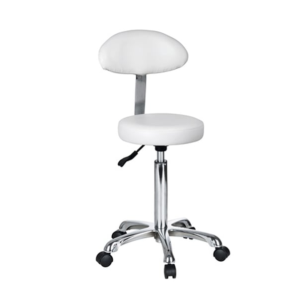 Tabouret Fast Plus avec dossier: Design ergonomique, base chromée à cinq roues et hauteur réglable