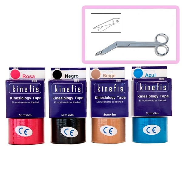 Pack d'économies - 12 rouleaux de bandage neuromusculaire - Kinefis Kinesiology Tape 5cm x 5meters + Kinefis Bandage Scissors 18 cm en CADEAU