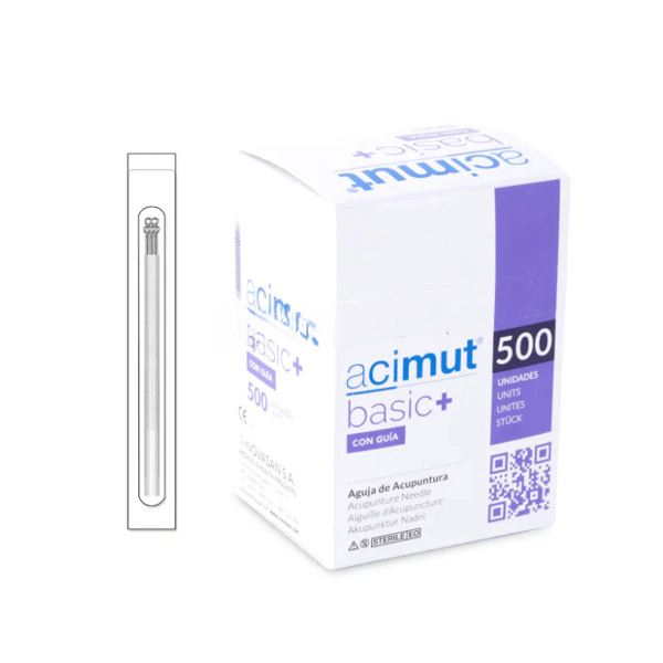 Aiguille d'acupuncture en silicone avec manche et guide chinois argentés (Azimut Basic+) 500 unités