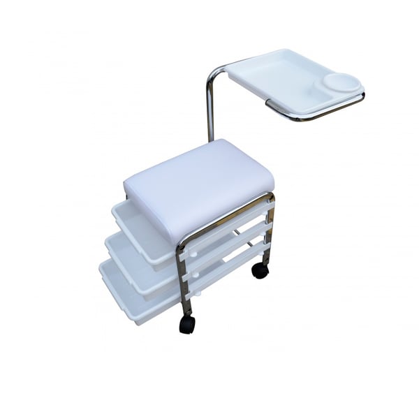 Tabouret de manucure Brevis : trois tiroirs de rangement et repose-mains rotatif (noir)