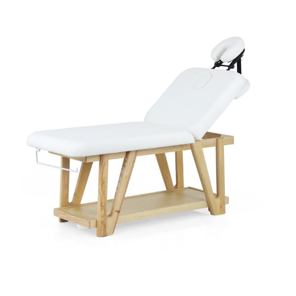 Table de soins fixe en bois Weelko SERR pour spa et institut de beauté (2 sections) avec étagère inférieure et rembourrage haut confort