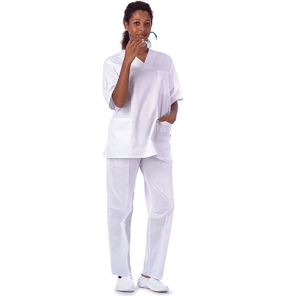 Blouse sanitaire unisexe à col en V de couleur blanche