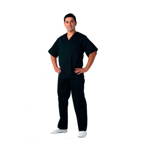 Blouse sanitaire noire unisexe Kinefis. Tergal 200 grammes. Fabrication nationale
