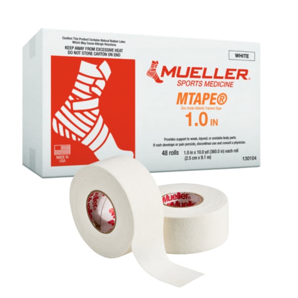 Boîte de ruban adhésif inélastique Mueller MTape® (blanc) pour bandage fonctionnel - Différentes tailles