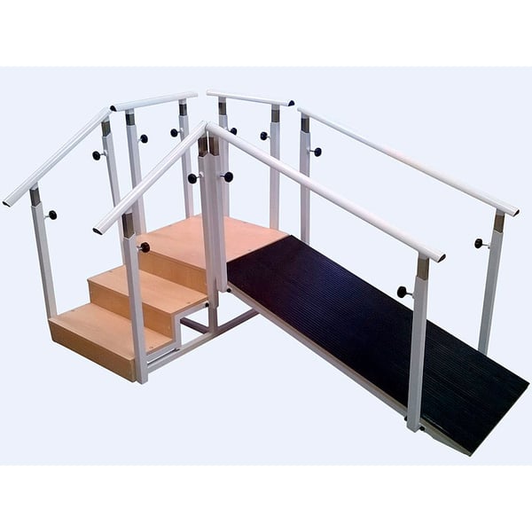 Échelle à trois marches : avec mains courantes et réglable en hauteur (avec ou sans rampe)