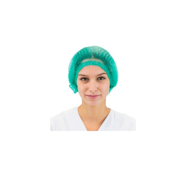 Bonnets chirurgicaux jetables de 20 gr: Double couture, sans latex et avec élastique (100 unités - couleur verte)