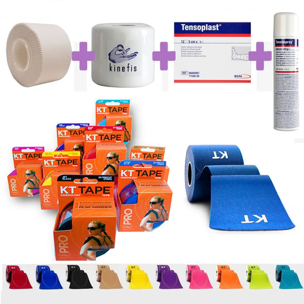 KT TAPE BANDING PACK OFFRE: Bandage Neuromusculaire 12 Bandes Kt + 32 Bandes Anticrèse + 6 Kinefis Pretape + Tensospray + 12 Tensoplast
