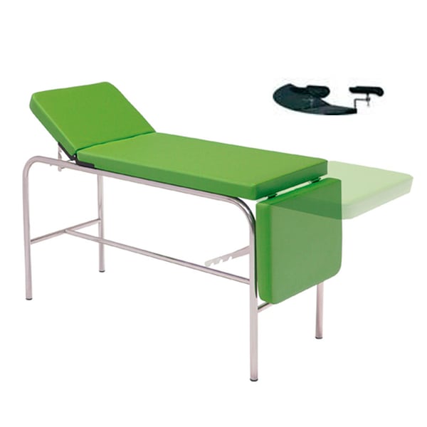 Table d'examen Kinefis 3 parties avec appui-jambes gynécologiques, chromée, 145-180x055x080 cm