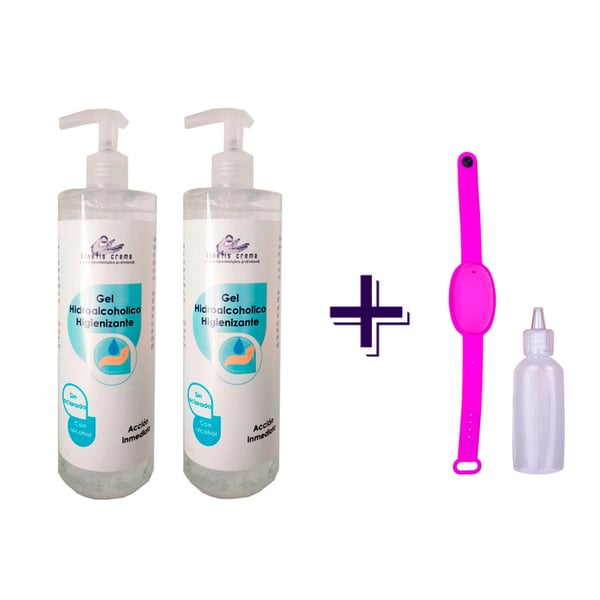 RAER Hydroalcoholic Gel Pack: Deux bouteilles de Kinefis RAER Hydroalcoholic Sanitizing Gel 500 ml + bracelet rechargeable avec flacon distributeur cadeau