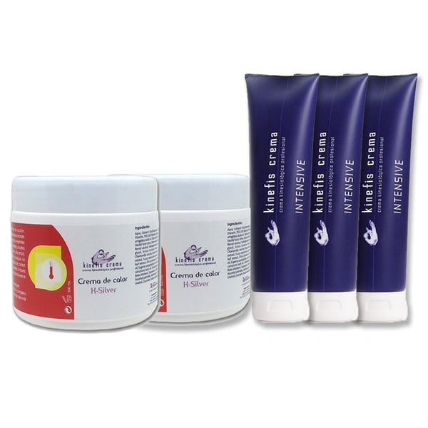 Pack de massage Kinefis Intensity: 3 crèmes analgésiques intensives Kinefis 300 cc + 2 crèmes chauffantes Kinefis K-Silver 500 ml