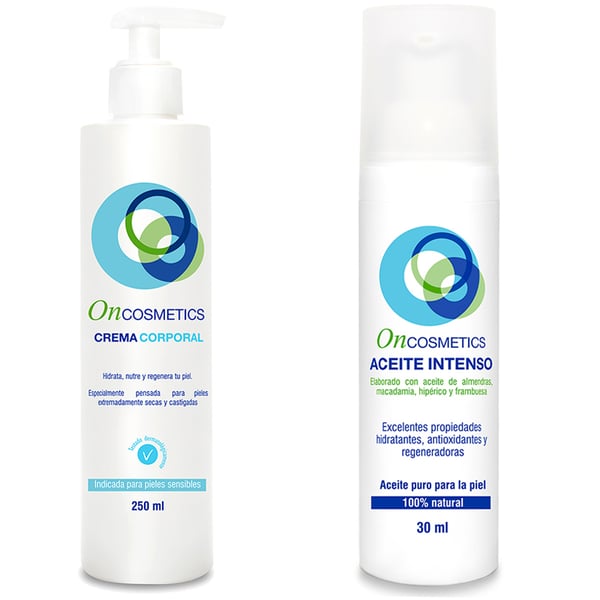 Oncosmetics Oncology Oil Pack Réparation intensive zones délicates 30 ml + Oncosmetics Oncology Crème corps hydratante dermoprotectrice 250 ml : Ligne cosmétique pour les personnes sous traitement contre le cancer