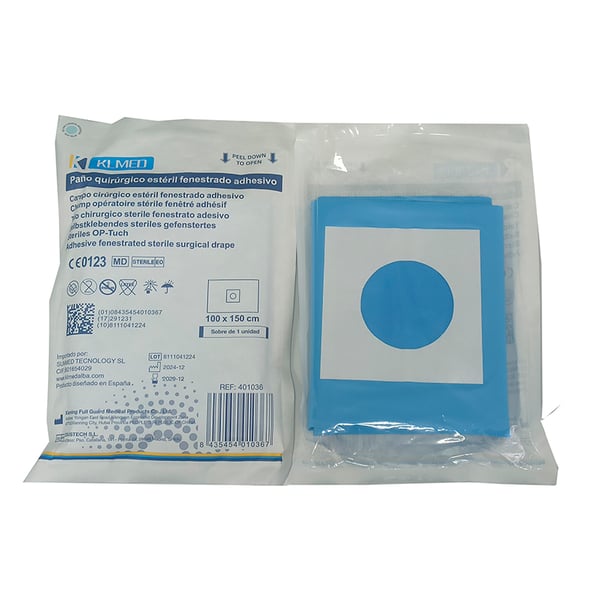 Champs chirurgicaux stériles fenêtrés avec adhésif (différentes tailles)