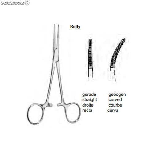 Pince hémostatique Kelly courbée, sans dents, 14,5 cm. (JUSQU'À LA FIN DES STOCKS)
