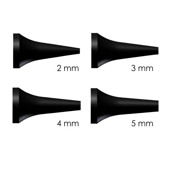 Écartilage auriculaire réutilisable Riester pour ORL, ophtalmologie et dermatologie, 2, 3, 4 et 5 mm, noir, en sachet PE de 10 unités pour ri-scope L3