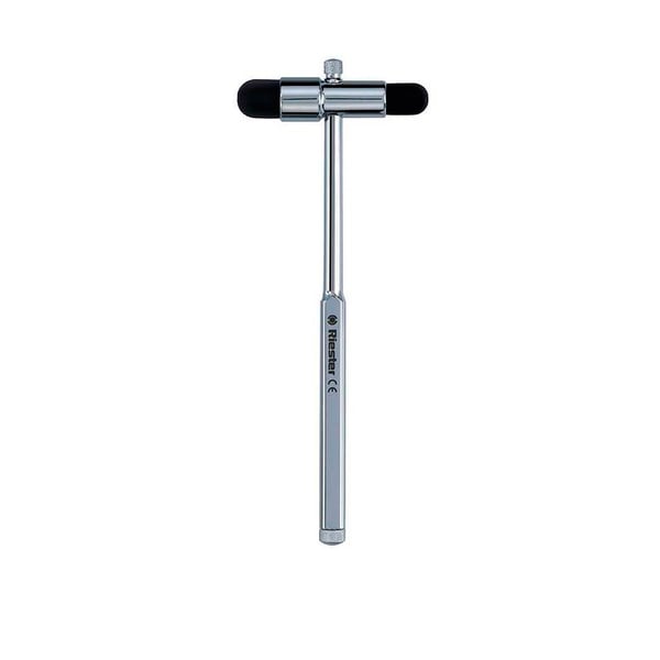 Marteaux de percussion Riester Buck, Manche chromé avec aiguille et pinceau, dans un sac en PE