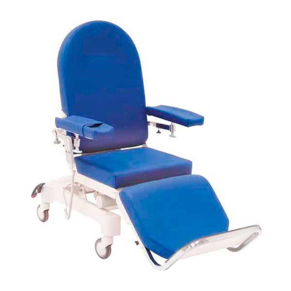 Fauteuil de dialyse avec position Trendelenburg : structure en acier peint, unité de commande électrique et accoudoirs rétractables (couleurs disponibles)