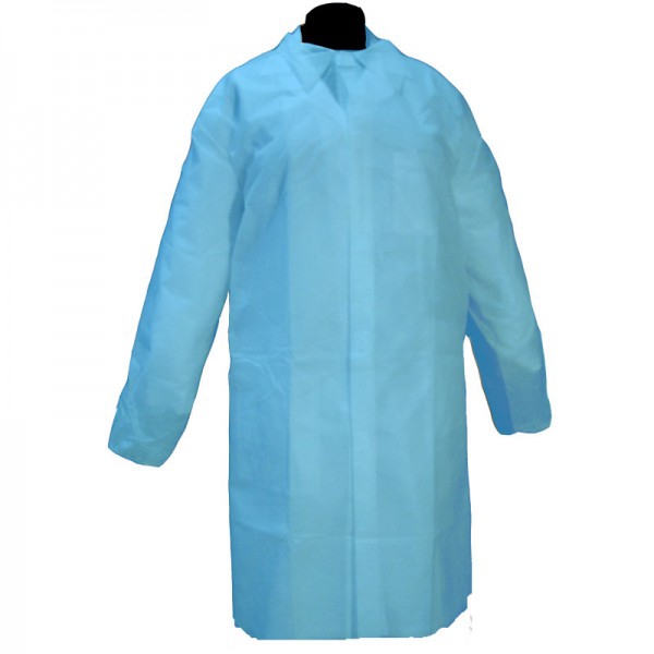 Blouse jetable en polypropylène couleur Bleu sans poches avec fermeture Velcro (50 unités)
