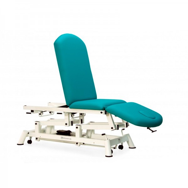 Brancard électrique pour l'ostéopathie : trois corps, avec dossier inclinable négatif, porte-rouleau de papier toilette, couvre-visage et roues escamotables Brancard électrique pour l'ostéopathie : trois corps, avec dossier inclinable négatif, porte-rouleau de papier toilette, couvre-visage et roues escamotables