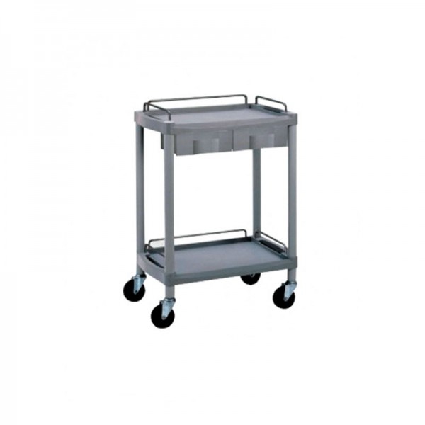 Chariot OK Farma1 : avec deux étagères et deux tiroirs, garde-corps de protection et roulettes de sécurité Chariot OK Farma1 : avec deux étagères et deux tiroirs, garde-corps de protection et roulettes de sécurité