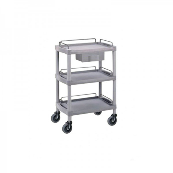 Chariot OK Farma4 : avec trois étagères et un tiroir, des rails de protection et des roulettes de sécurité Chariot OK Farma4 : avec trois étagères et un tiroir, des rails de protection et des roulettes de sécurité