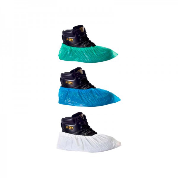 Couvre-chaussures - collants en polyéthylène rugueux avec certificat CE : Couleur verte, bleue ou blanche (100 Unités)