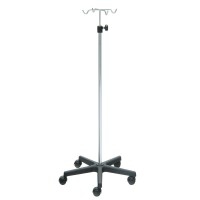 Support de sérum Kinefis en acier chromé avec base en PVC et quatre cintres en acier chromé Support de sérum Kinefis en acier chromé avec base en PVC et quatre cintres en acier chromé