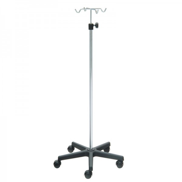 Support IV Kinefis en acier inoxydable avec base en PVC et quatre crochets en acier inoxydable Support IV Kinefis en acier inoxydable avec base en PVC et quatre crochets en acier inoxydable