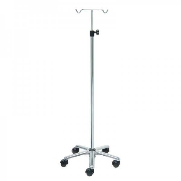 Support de sérum Kinefis en acier chromé avec base en aluminium et deux cintres en acier chromé Support de sérum Kinefis en acier chromé avec base en aluminium et deux cintres en acier chromé