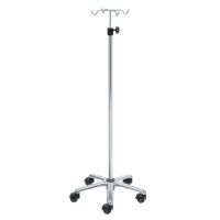 Support de sérum Kinefis en acier chromé avec base en aluminium et quatre cintres en acier chromé Support de sérum Kinefis en acier chromé avec base en aluminium et quatre cintres en acier chromé