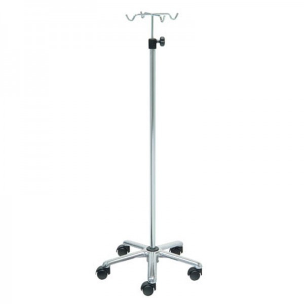Support de sérum Kinefis en acier chromé avec base en aluminium et quatre cintres en acier chromé Support de sérum Kinefis en acier chromé avec base en aluminium et quatre cintres en acier chromé
