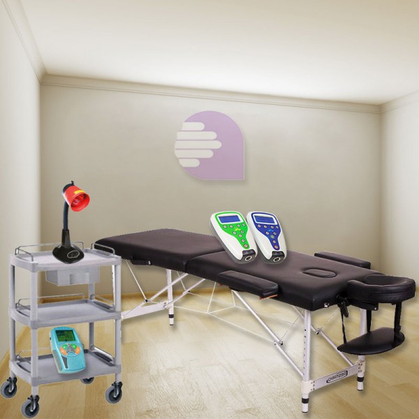 Cabinet de physiothérapie Economy New Age TWO : Contient table, magnétothérapie, électrothérapie, ultrason, lampe et chariot