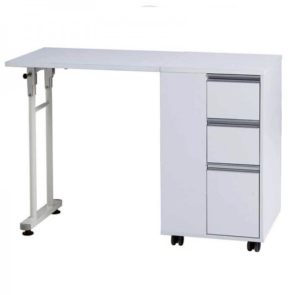 Table de manucure pliante Plex : Avec trois tiroirs et roues de blocage Table de manucure pliante Plex : Avec trois tiroirs et roues de blocage