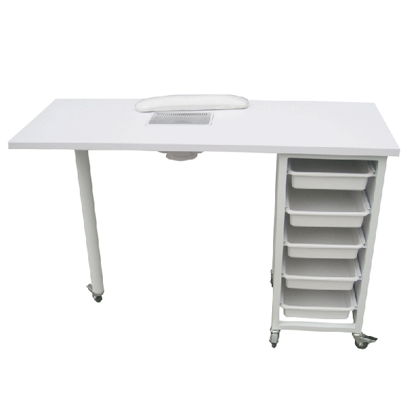 Table de manucure ulnaire: équipée de cinq tiroirs, d'un aspirateur et d'un coussin de repose-mains Table de manucure ulnaire: équipée de cinq tiroirs, d'un aspirateur et d'un coussin de repose-mains